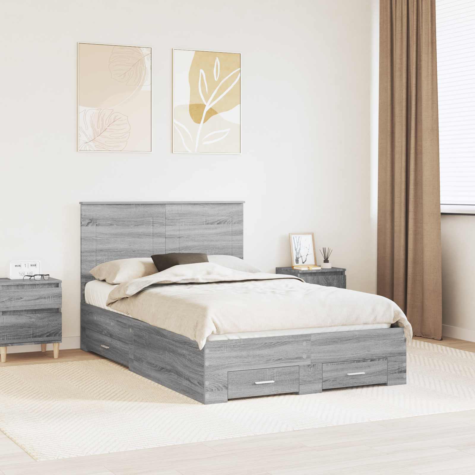 vidaXL Sängyn runko Harmaa Sonoma 4FT Small Double Tekninen puu