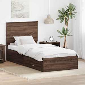 Rám postele Hnědý dub a stříbrná 100 x 200 cm kompozitní dřevo - obrázek 1