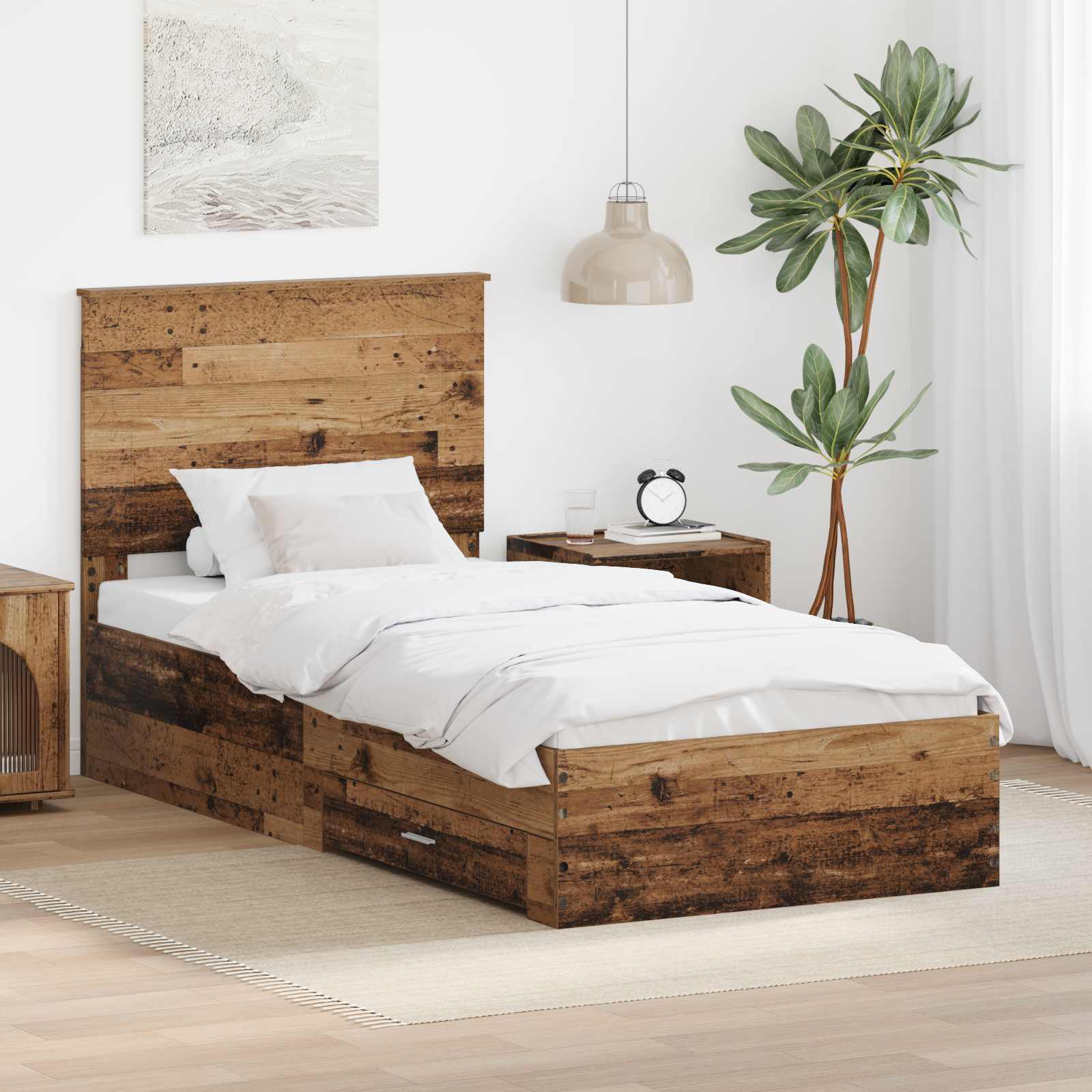 vidaXL Bettrahmen mit Kopfteil Altholz 90 x 190 cm Holzwerkstoff