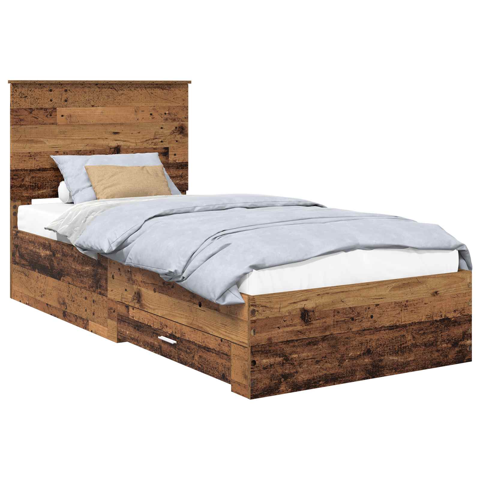 vidaXL Bedframe met lade met opslag Oudhout 90 x 200 cm Bewerkt hout bruin, foto 3