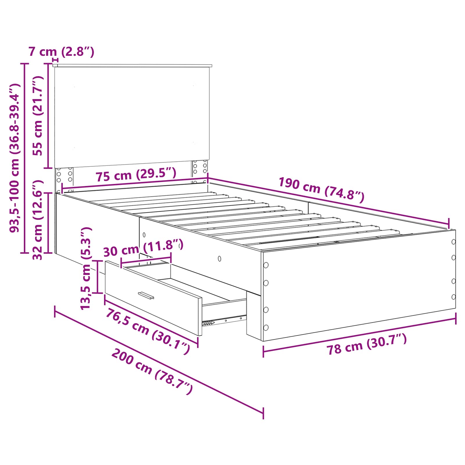 Rám postele Uzený dub a stříbrná 75 x 190 cm kompozitní dřevo - obrázek 14