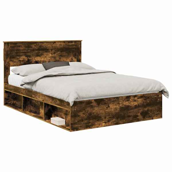 vidaXL Voodi raam peaga Suitsetatud tamm 150 x 200 cm Tahke m&auml;nd