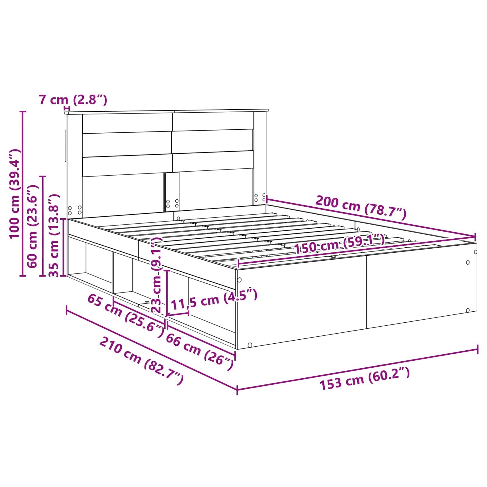 Bedframe Gerookt eiken 150 x 200 cm Massief grenenhout image 13