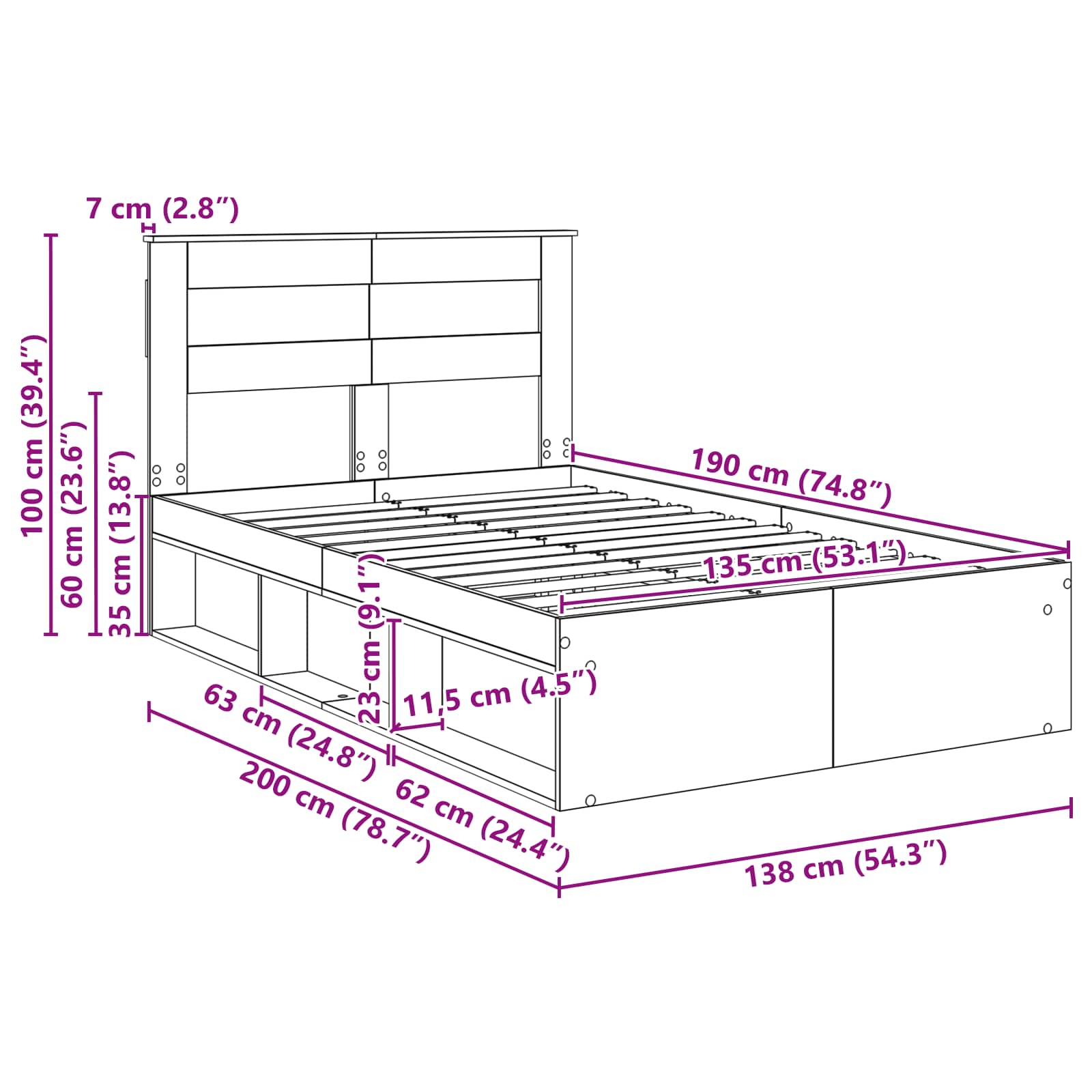 Bedframe Grijs Sonoma 135 x 190 cm Massief grenenhout image 13