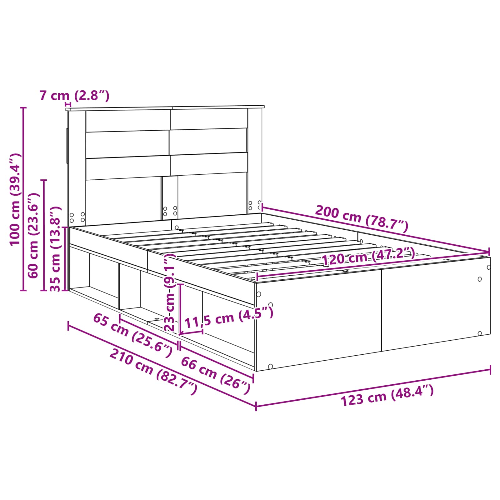 Bedframe Ambachtelijk eiken 120 x 200 cm Massief grenenhout image 13