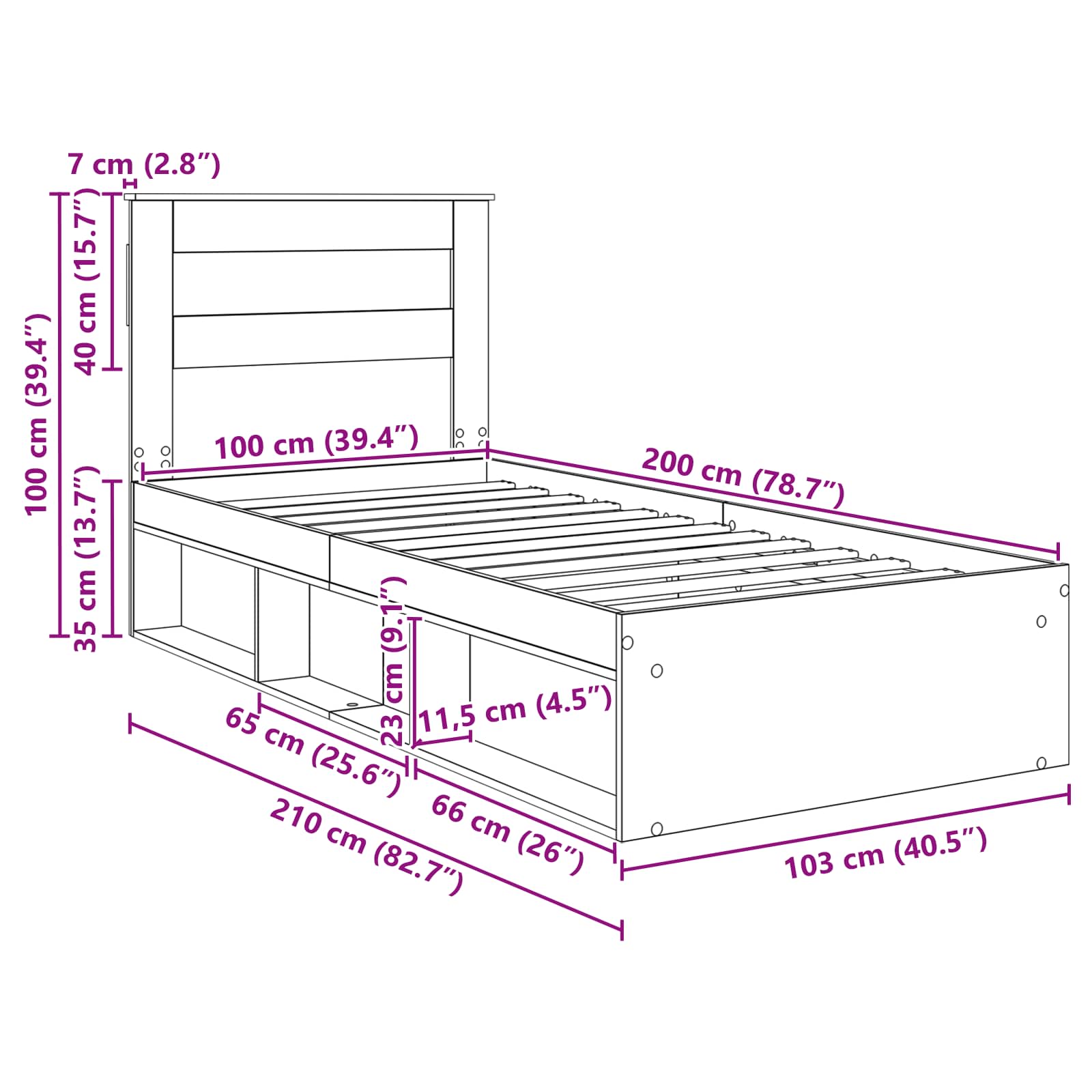 Bedframe met hoofdeinde Oudhout 100 x 200 cm Massief grenenhout image 13