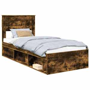 vidaXL Voodi raam &Uuml;ksv&auml;rviline Suitsetatud tamm 90 x 190 cm Tahke m&auml;nd
