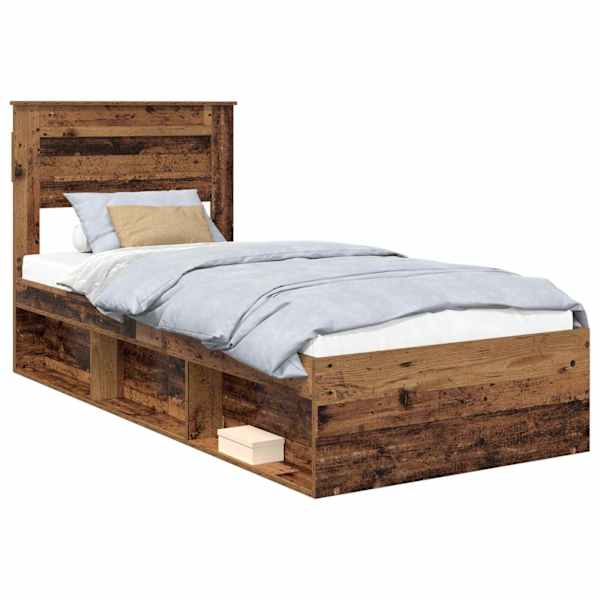 vidaXL Voodi raam peaga ladustamisega Vana puit 90 x 200 cm Tahke m&auml;nd