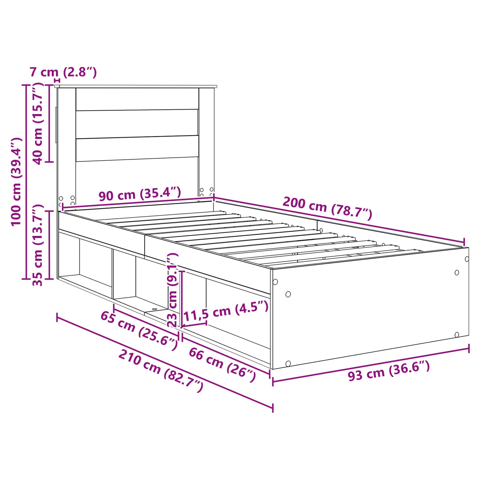 Bedframe met hoofdeinde Oudhout 90 x 200 cm Massief grenenhout image 13