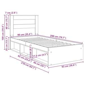 Rám postele Umělecký dub 90 x 200 cm Masivní borové dřevo - obrázek 13
