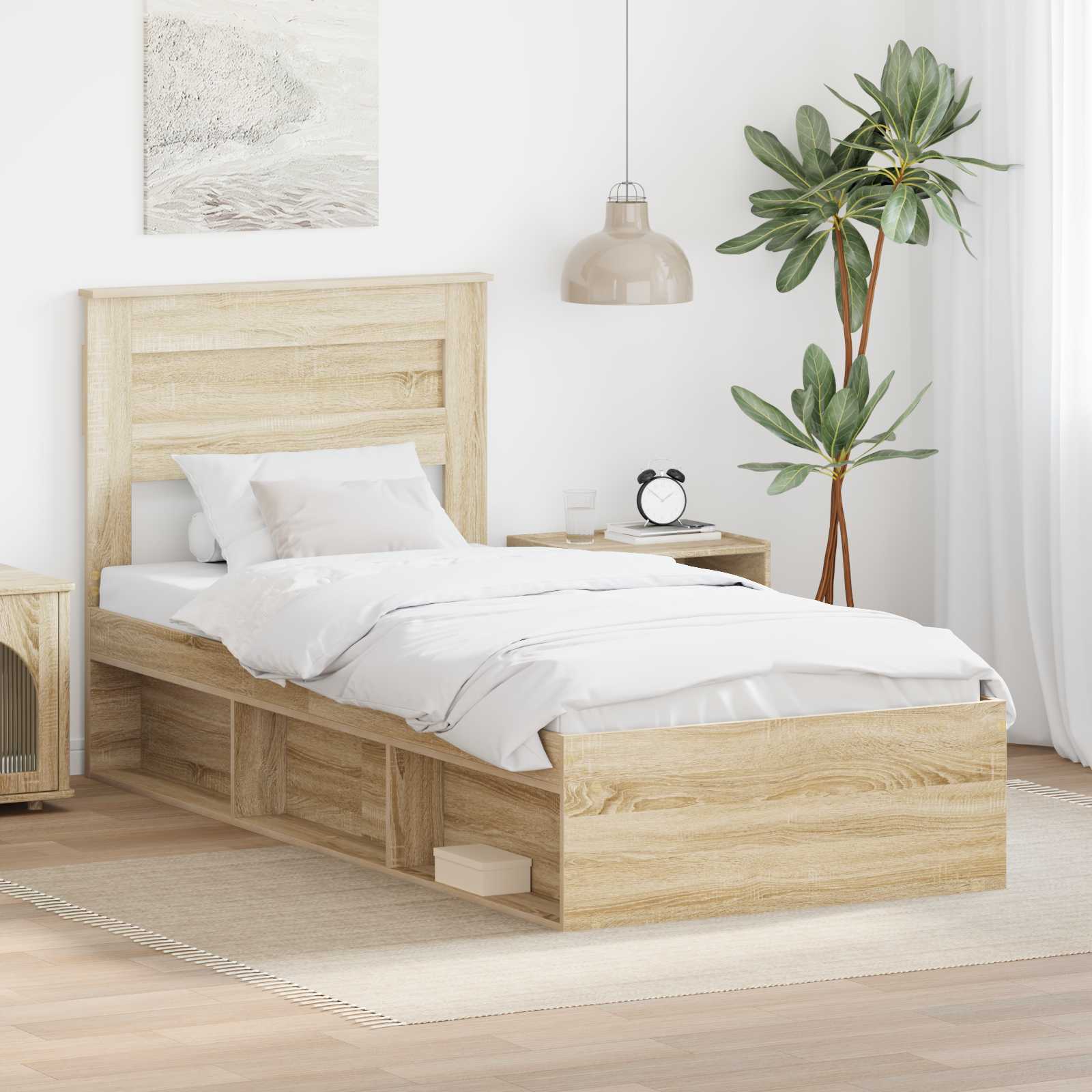 Bedframe met matras Sonoma Eiken 75 x 190 cm Massief grenenhout image 1
