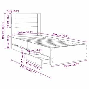 Rám postele se zásuvkou Sonoma dub 90 x 200 cm Inženýrské dřevo - obrázek 14