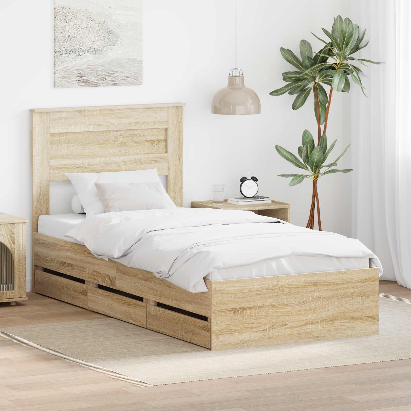 vidaXL Cadru de pat Stejar Sonoma 75 x 190 cm Lemn Ingineresc