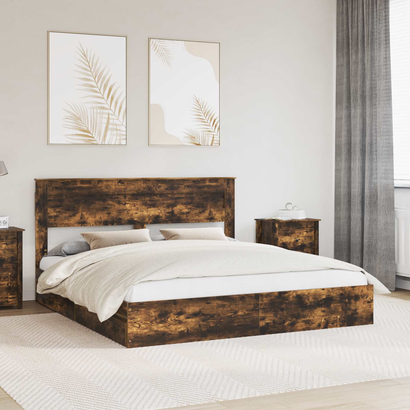 Laos voodi peaga Suitsetatud tamm 200 x 200 cm Tehispuit