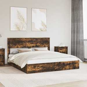 Postelja s shranjevanjem z vzglavjem Dimljeni oreh 180 x 200 cm