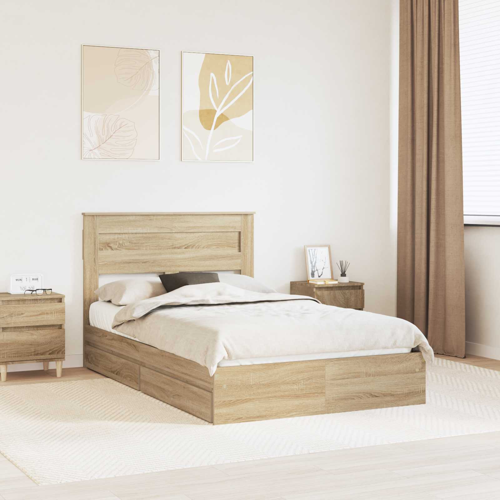 Opslag bed met lade Sonoma Eiken 135 x 190 cm Bewerkt hout