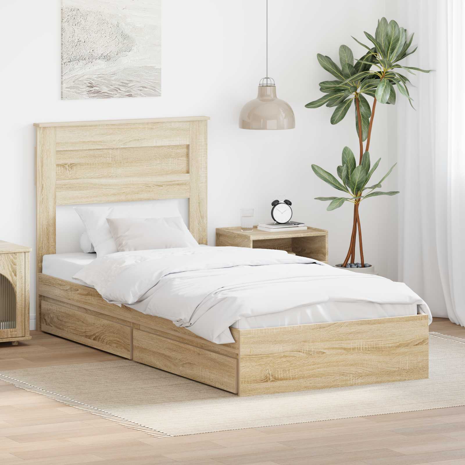 vidaXL Pat cu storage Stejar Sonoma 90 x 190 cm Lemn compozit