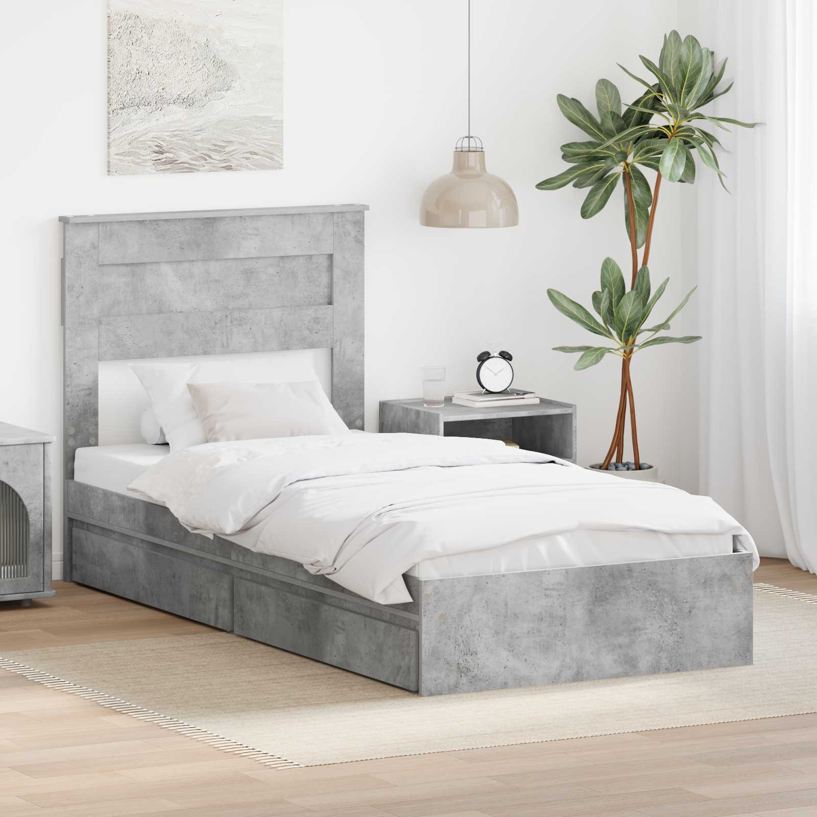 vidaXL Pat cu storage Gri din beton 75 x 190 cm Lemn compozit