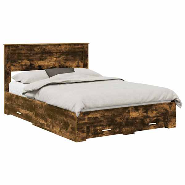 vidaXL Voodi raam sahtliga Suitsetatud tamm 140 x 190 cm Tehispuit
