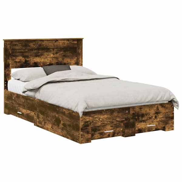 vidaXL Voodi raam sahtliga Suitsetatud tamm 120 x 190 cm Tehispuit
