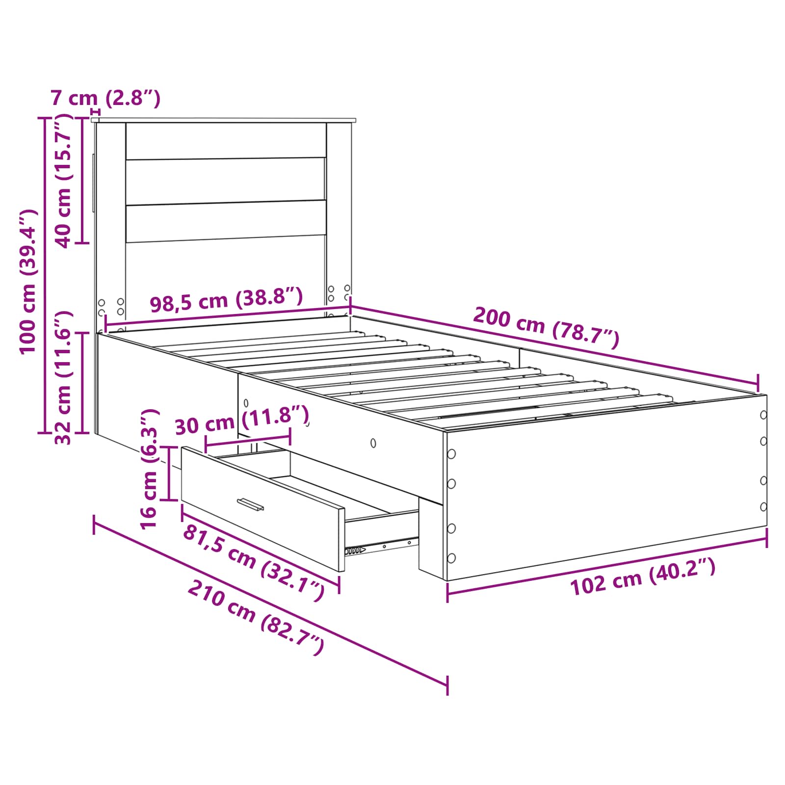 Rám postele s čelo Sonoma dub 100 x 200 cm kompozitní dřevo - obrázek 14