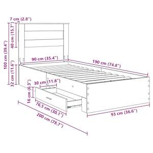 Rám postele s čelo Sonoma dub 90 x 190 cm kompozitní dřevo - obrázek 14