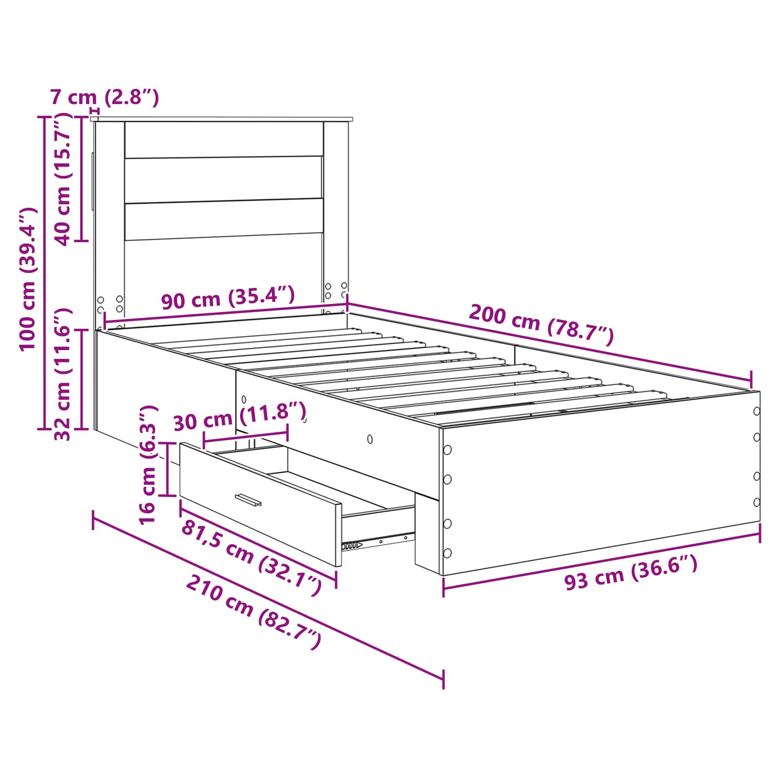 Rám postele s čelo Černý dub 90 x 200 cm kompozitní dřevo - obrázek 14