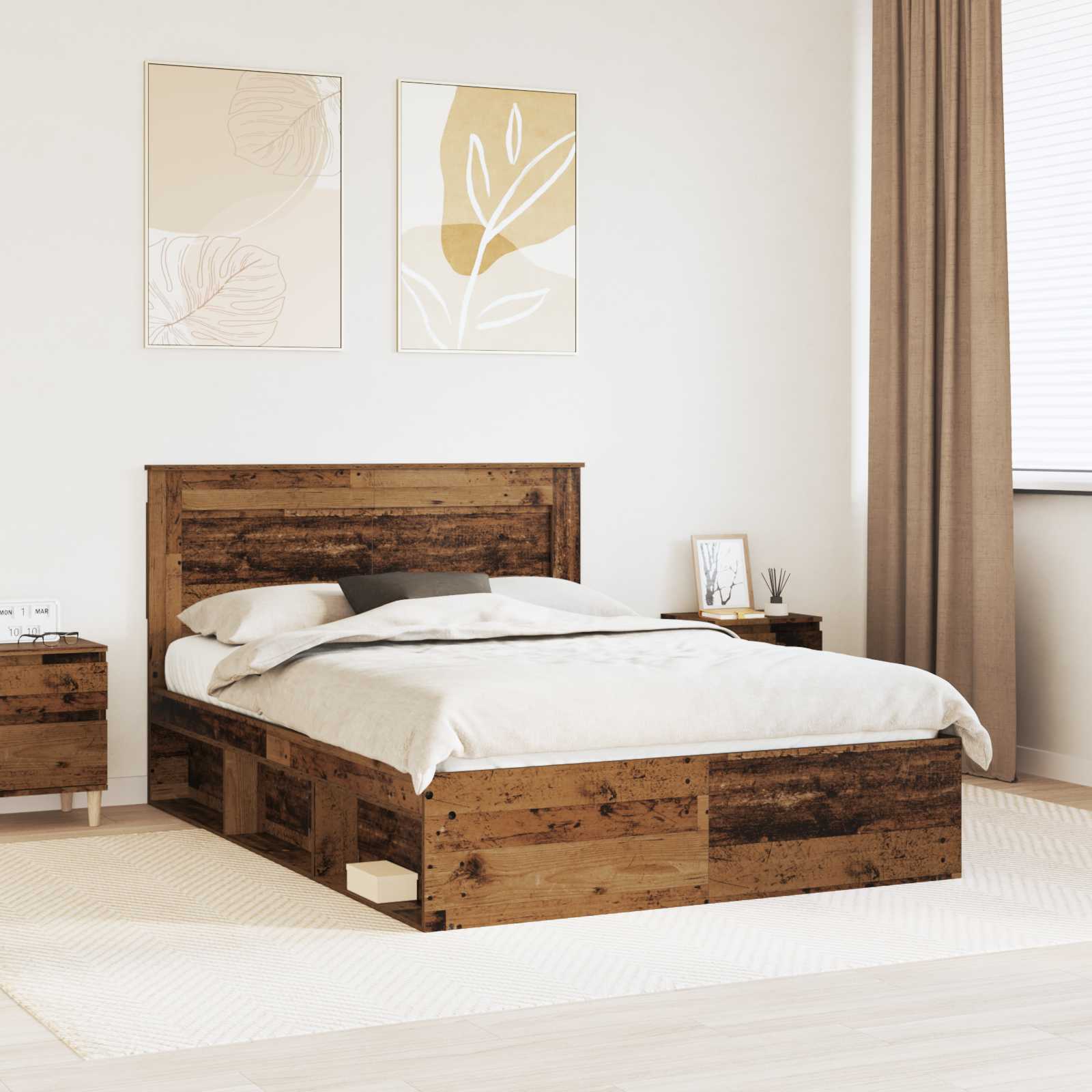 vidaXL Cadru de pat Lemn vechi 140 x 190 cm Lemn de pin masiv