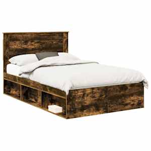 vidaXL Voodi raam sahtliga Suitsetatud tamm 135 x 190 cm Tahke m&auml;nd
