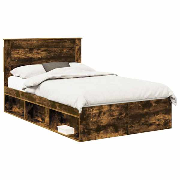 vidaXL Voodi raam sahtliga Suitsetatud tamm 120 x 190 cm Tahke m&auml;nd