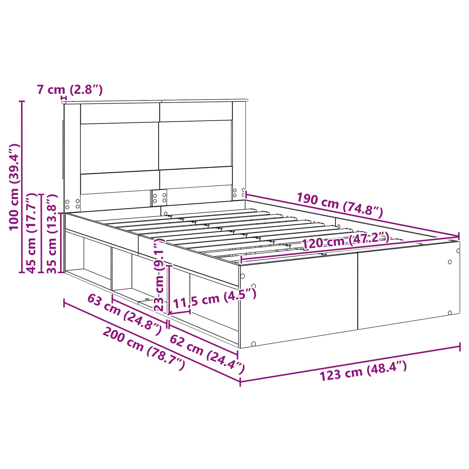 Bedframe met lade Grijs Sonoma 120 x 190 cm Massief grenenhout image 13