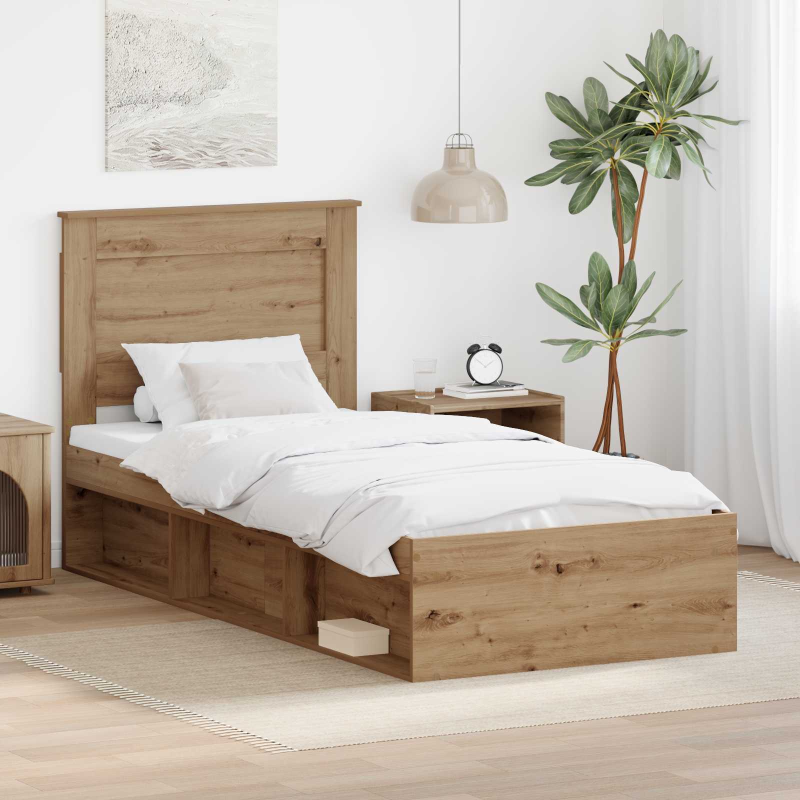 Estructura de cama con cabecera Roble Artesanal 75 x 190 cm