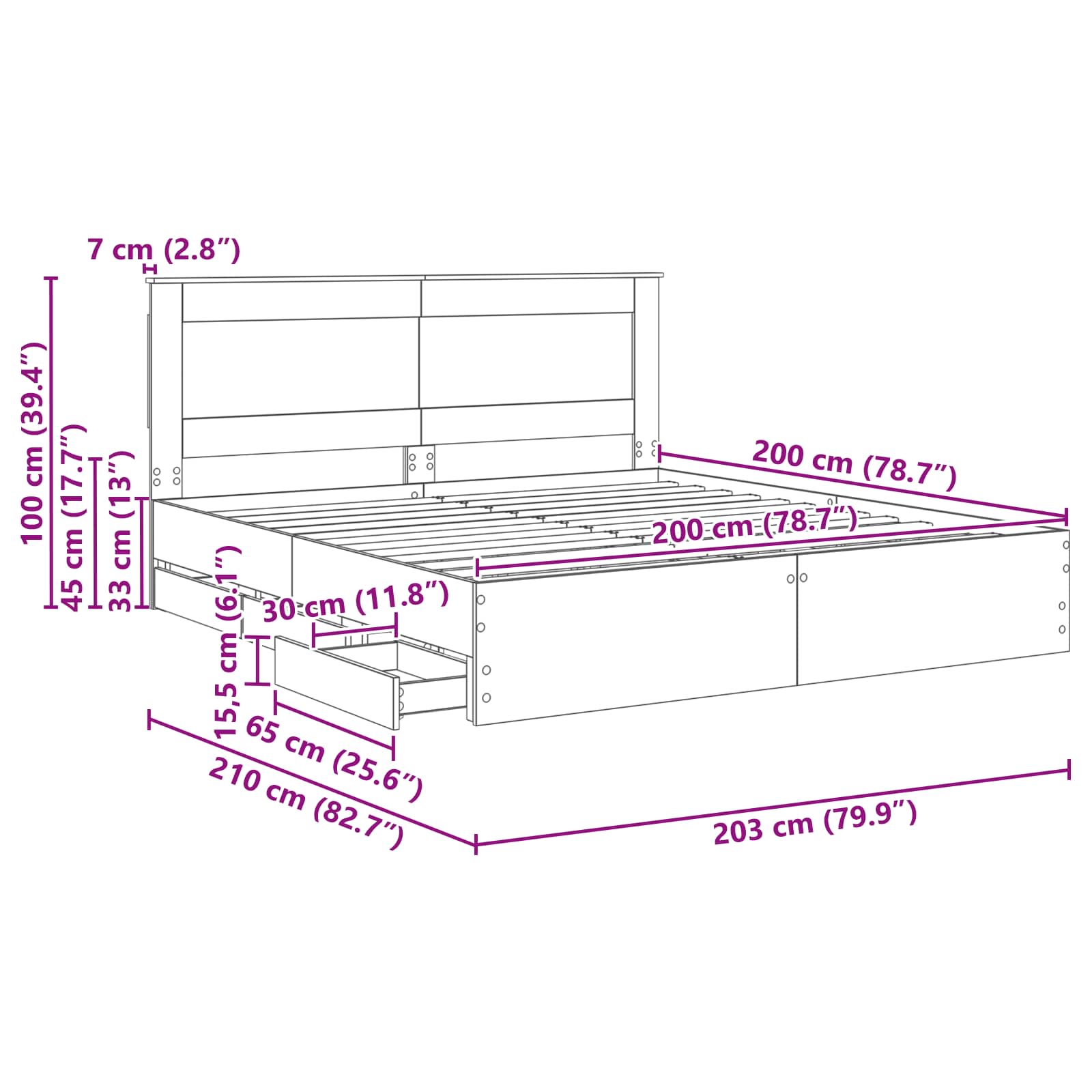 Rám postele s čelo Betonově šedá 200 x 200 cm Inženýrské dřevo - obrázek 14