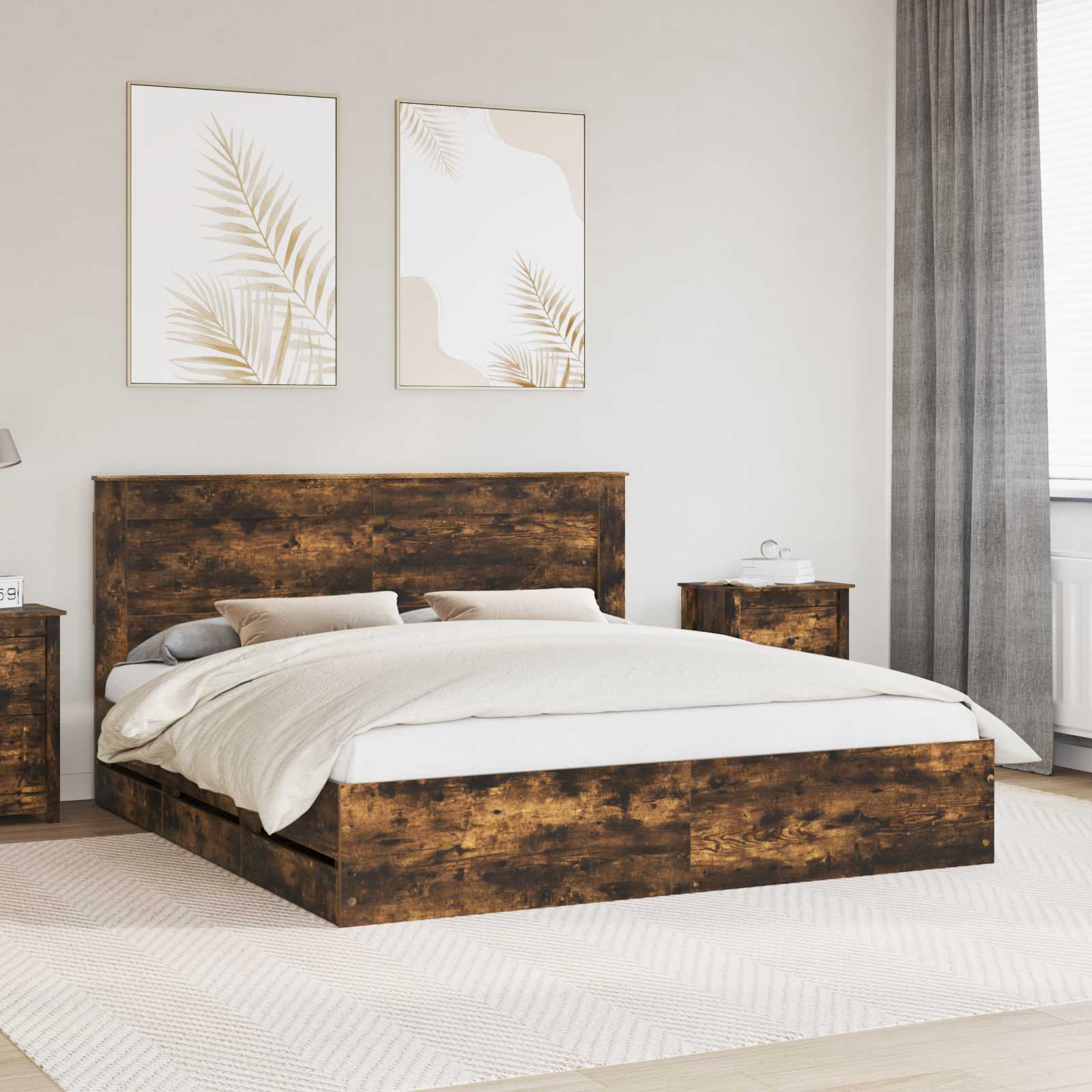 vidaXL Cadru de pat Stejar fumuriu 180 x 200 cm Lemn Ingineresc