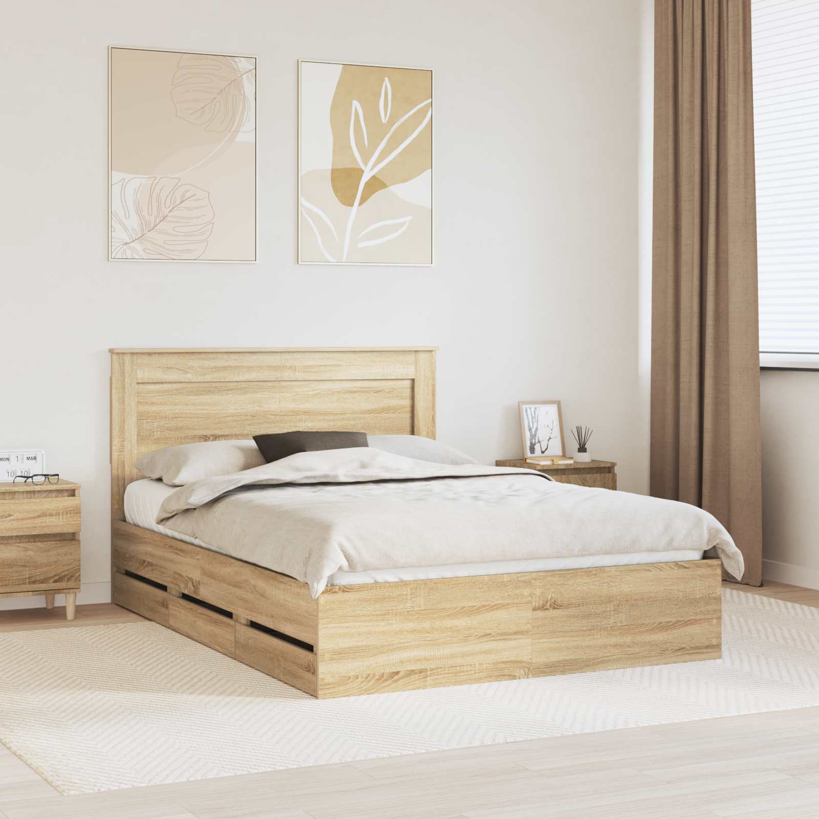 vidaXL Cadru de pat Stejar Sonoma 140 x 200 cm Lemn Ingineresc