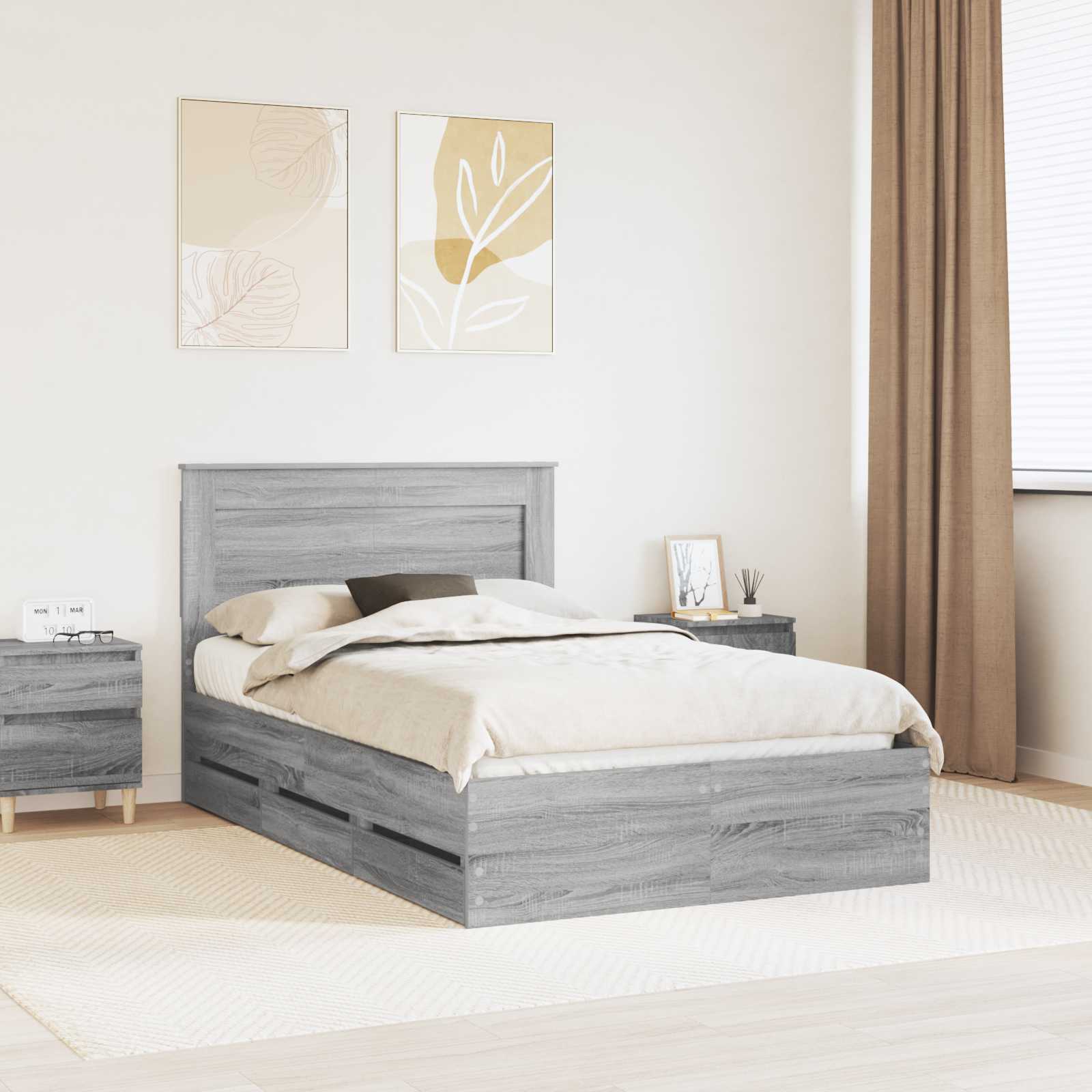 vidaXL Cadru de pat cu sertar Gri Sonoma 120 x 200 cm Lemn Ingineresc