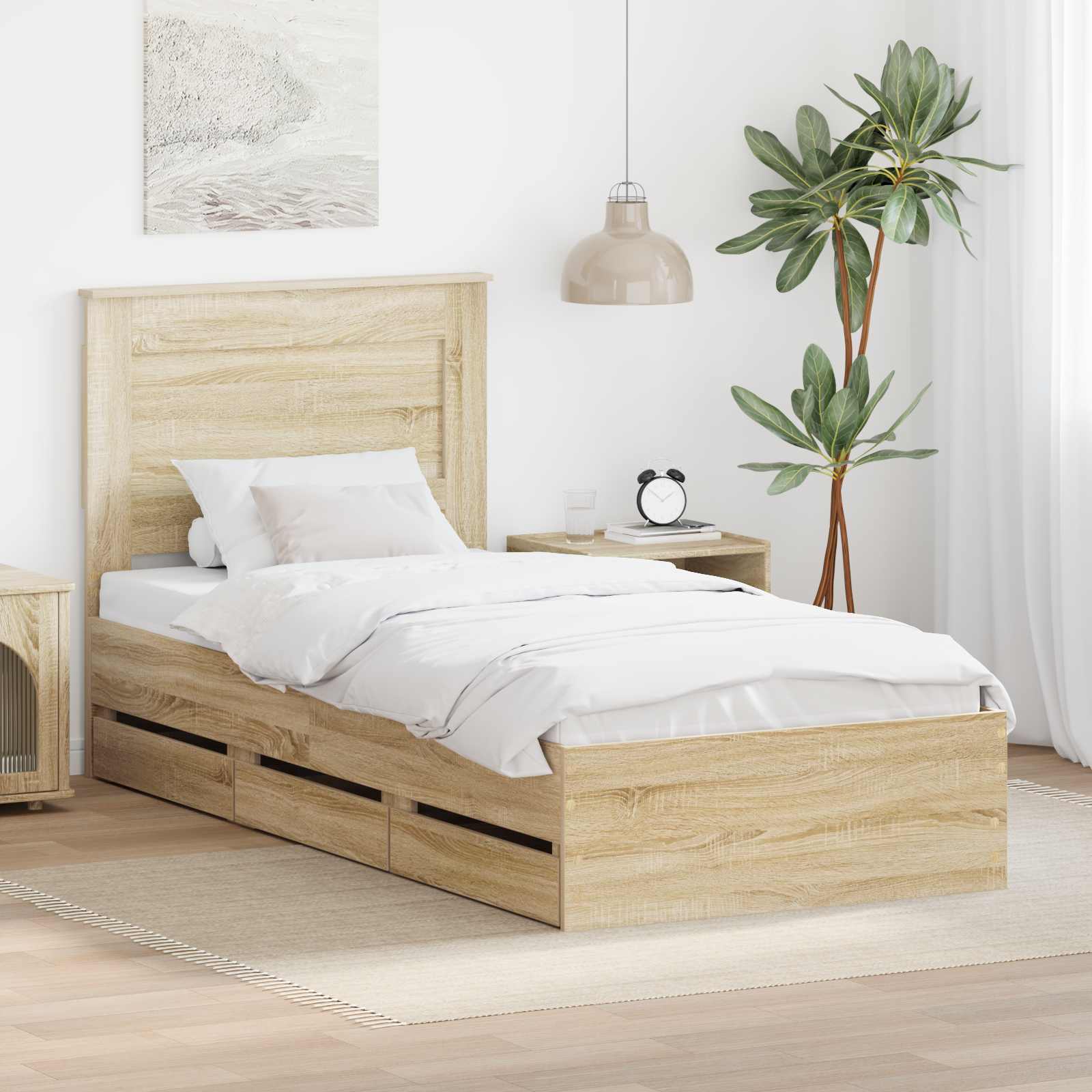 vidaXL Cadru de pat Stejar Sonoma 100 x 200 cm Lemn Ingineresc
