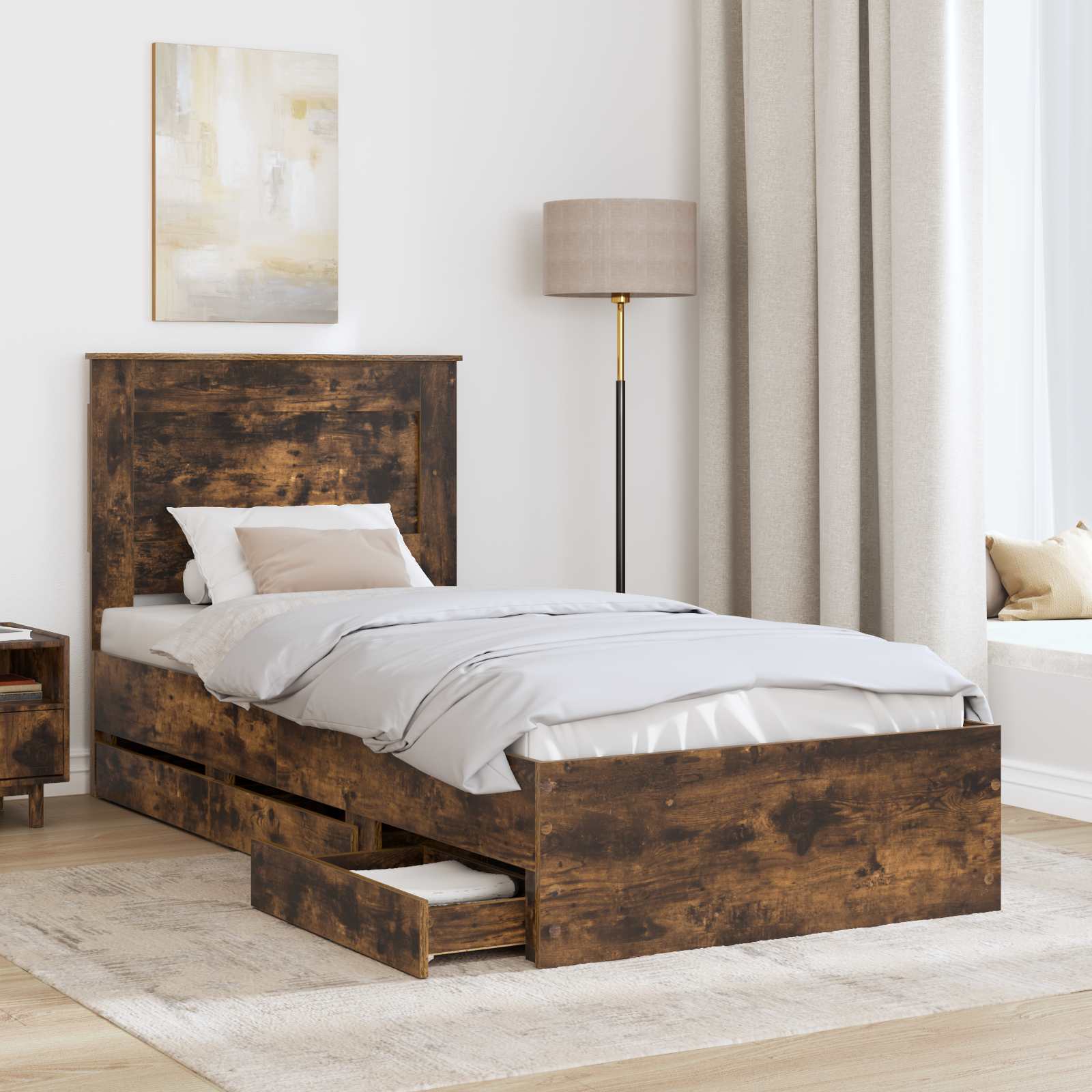 Voodi raam sahtliga Suitsetatud tamm 90 x 200 cm Inseneripuit 210 Kõik vajalik sinu aeda ja koju! Voodi raam sahtliga Suitsetatud tamm 90 x 200 cm Inseneripuit - Image 3