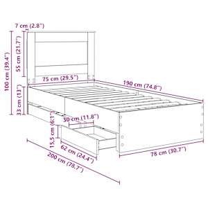 Rám postele se zásuvkou Bílá 75 x 190 cm Inženýrské dřevo - obrázek 14