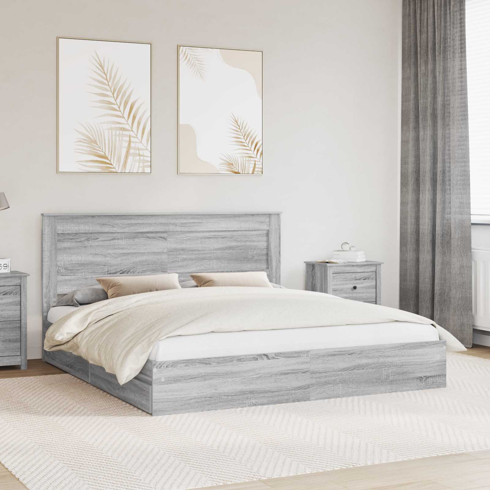 vidaXL Säilytyssänky päätyllä Harmaa Sonoma 200 x 200 cm Tekninen puu