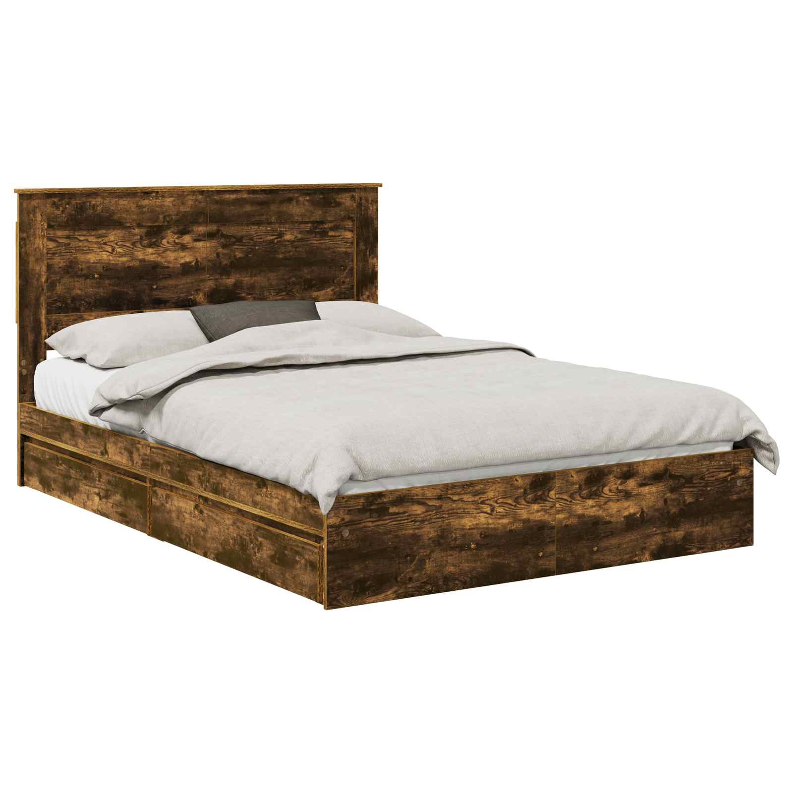 Opslag bed met lade Gerookt eiken 160 x 200 cm Bewerkt hout | luizaXL | Dé meubelwinkel voor elk interieur Opslag bed met lade Gerookt eiken 160 x 200 cm Bewerkt hout - Afbeelding 2