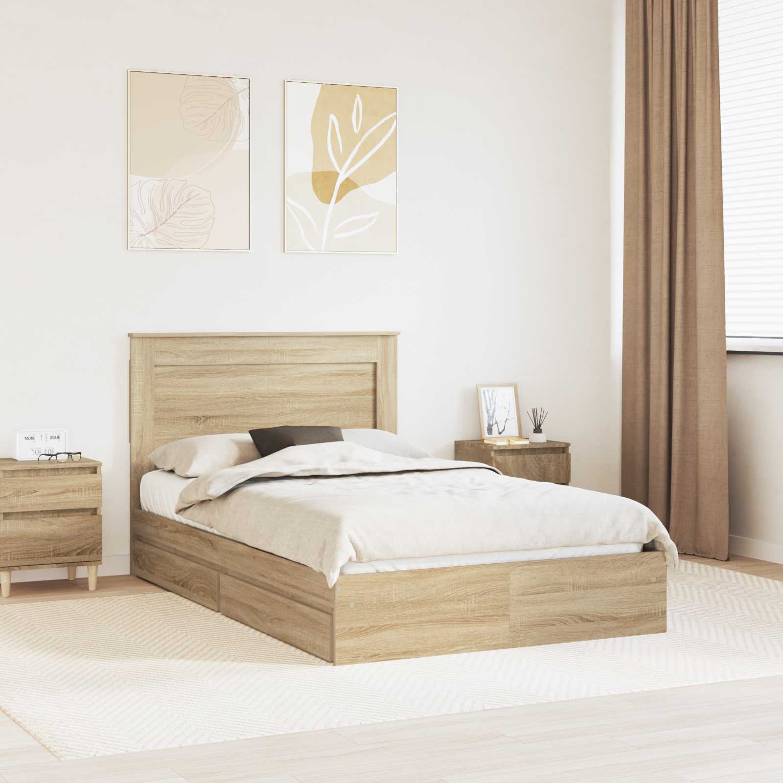 Opslag bed met lade Sonoma Eiken 135 x 190 cm Bewerkt hout