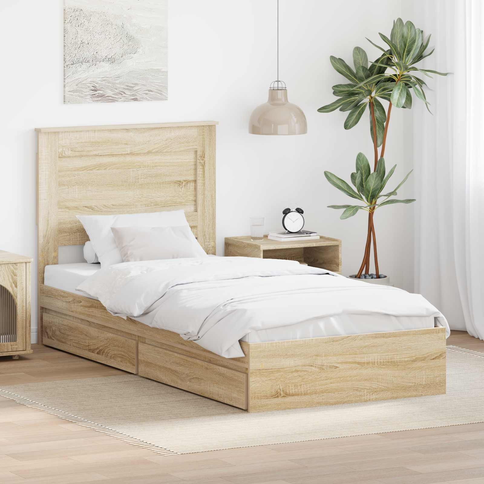 vidaXL Pat cu storage Stejar Sonoma 100 x 200 cm Lemn compozit