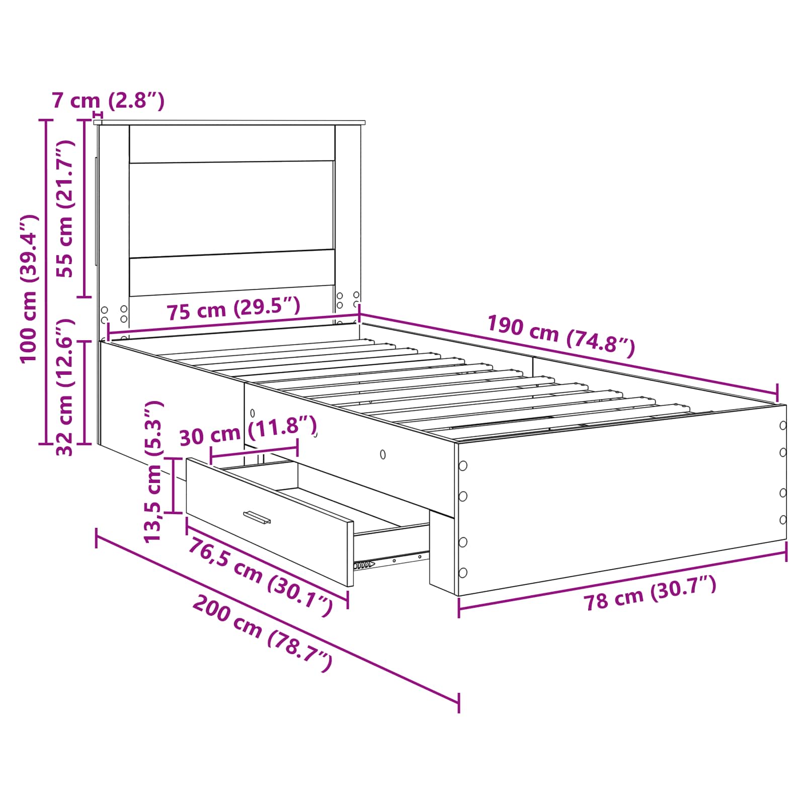 Rám postele Sonoma dub a stříbrná 75 x 190 cm kompozitní dřevo - obrázek 14