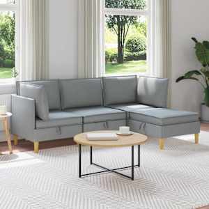 Komplet pohištva za dnevno sobo 4 pcs Svetlo siva Blago