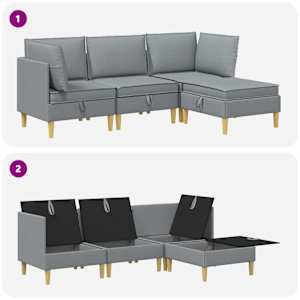 Modulární pohovka se storage 4 pcs Světle šedá Textil - obrázek 9