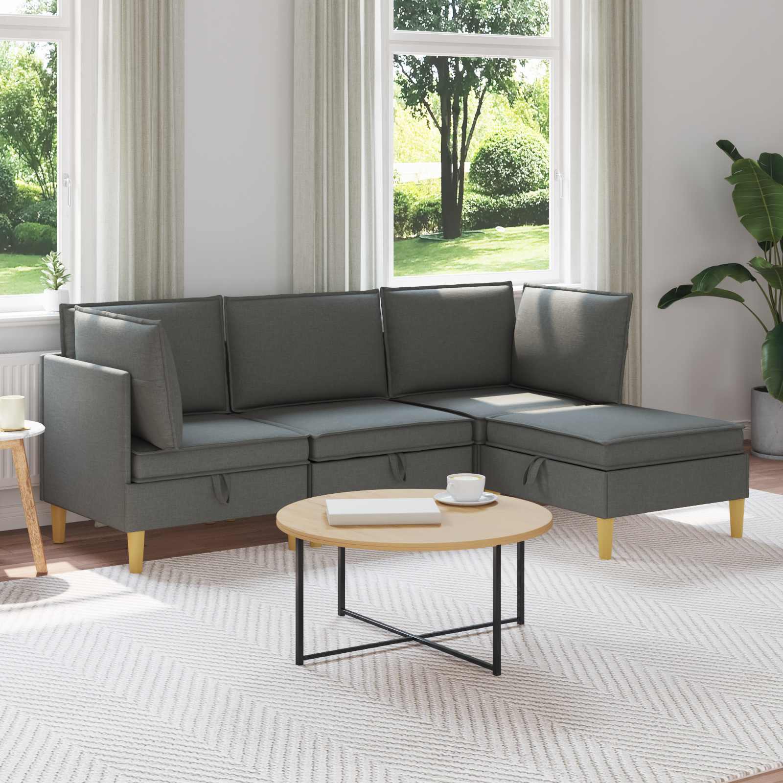 vidaXL Modulaarinen sohvasetti säilytyksellä 4 kpl Tummanharmaa Kangas
