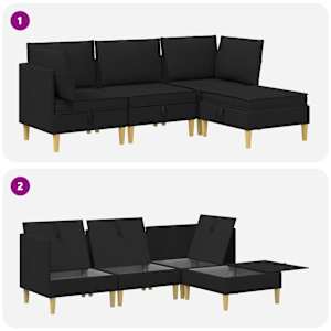 Modulární pohovka se storage 4 pcs Černá Textil - obrázek 9