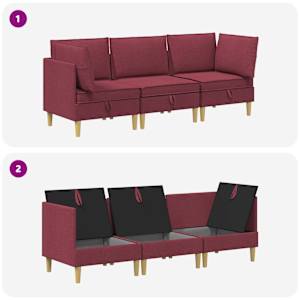Modulární pohovka se storage 3 pcs Víno Červené Textil - obrázek 8