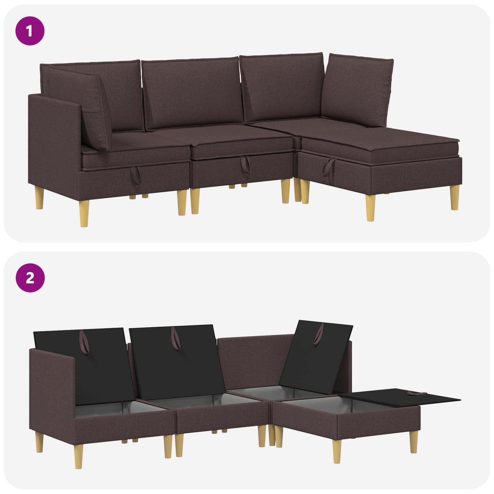 Modulsoffor med förvaring 4 pcs Mörkbrun